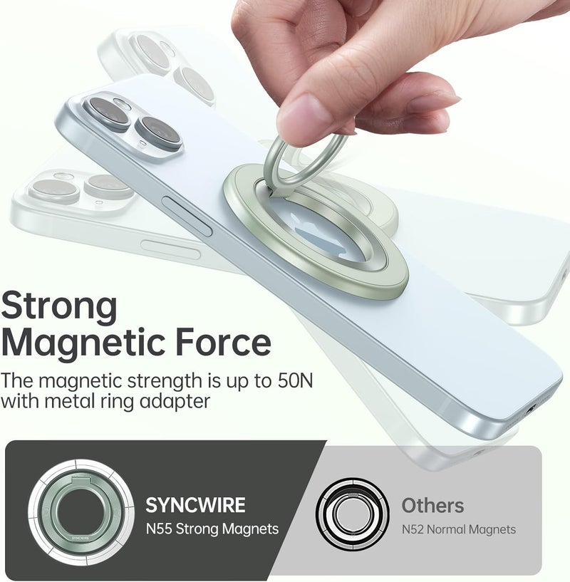 Syncwire Magnetic Phone Ring Holder for MagSafe, 360° Rotation Cell Phone Grip Stand Finger Ring Kickstand Two-Sided Magnet Compatible with iPhone 17 Pro Max 16 15 14 13 12 MagSafe Accessories - Image 5